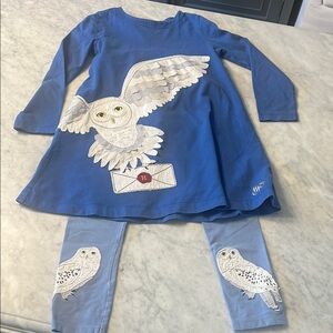 Mini Boden Harry Potter Blue Owl Dress and Leggings Set